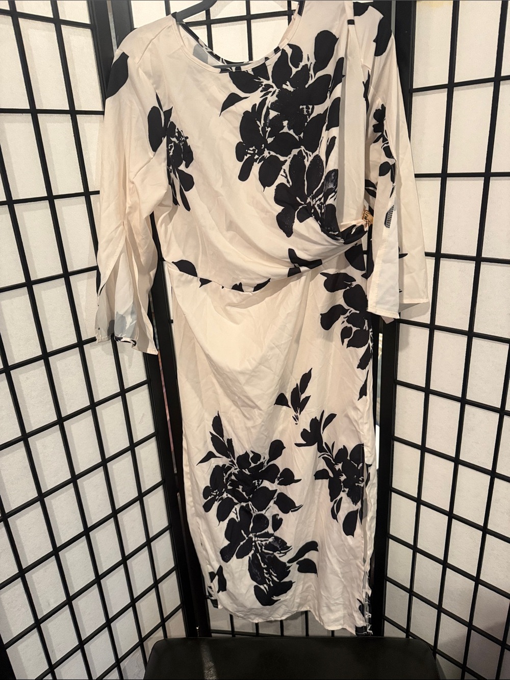 SHEIN Cream Maxi Dress with Black Floral Print